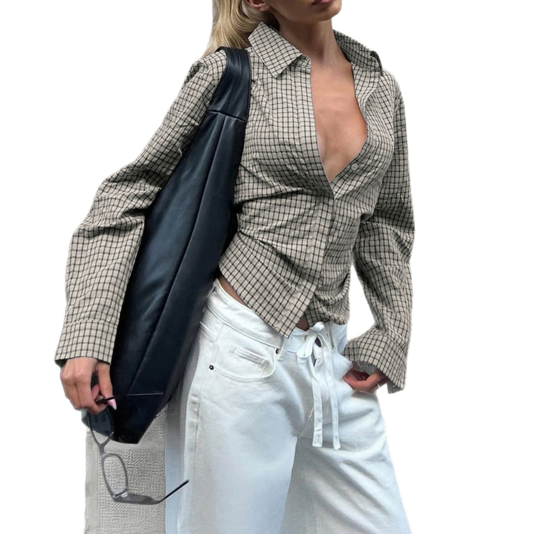 Damen nan taillierte Karobluse mit verdeckter Knopfleiste und geformter Miedernaht EB