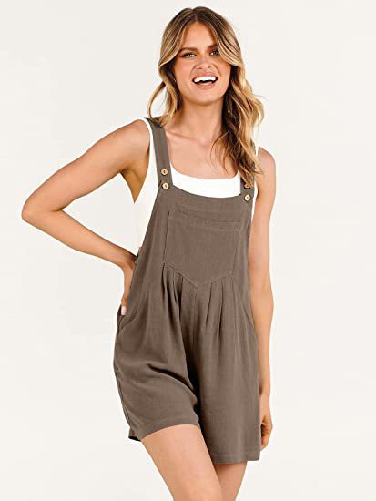 EB | Jumpsuit-Shorts aus Baumwolle und Leinen mit weitem Bein