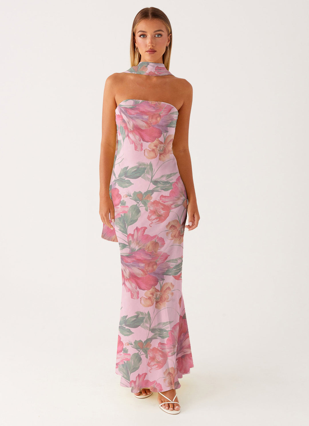 Damen Elegantes Langarm Abendkleid im Blumendesign EB