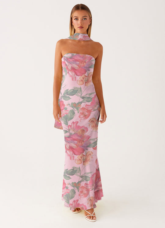 Damen Elegantes Langarm Abendkleid im Blumendesign EB