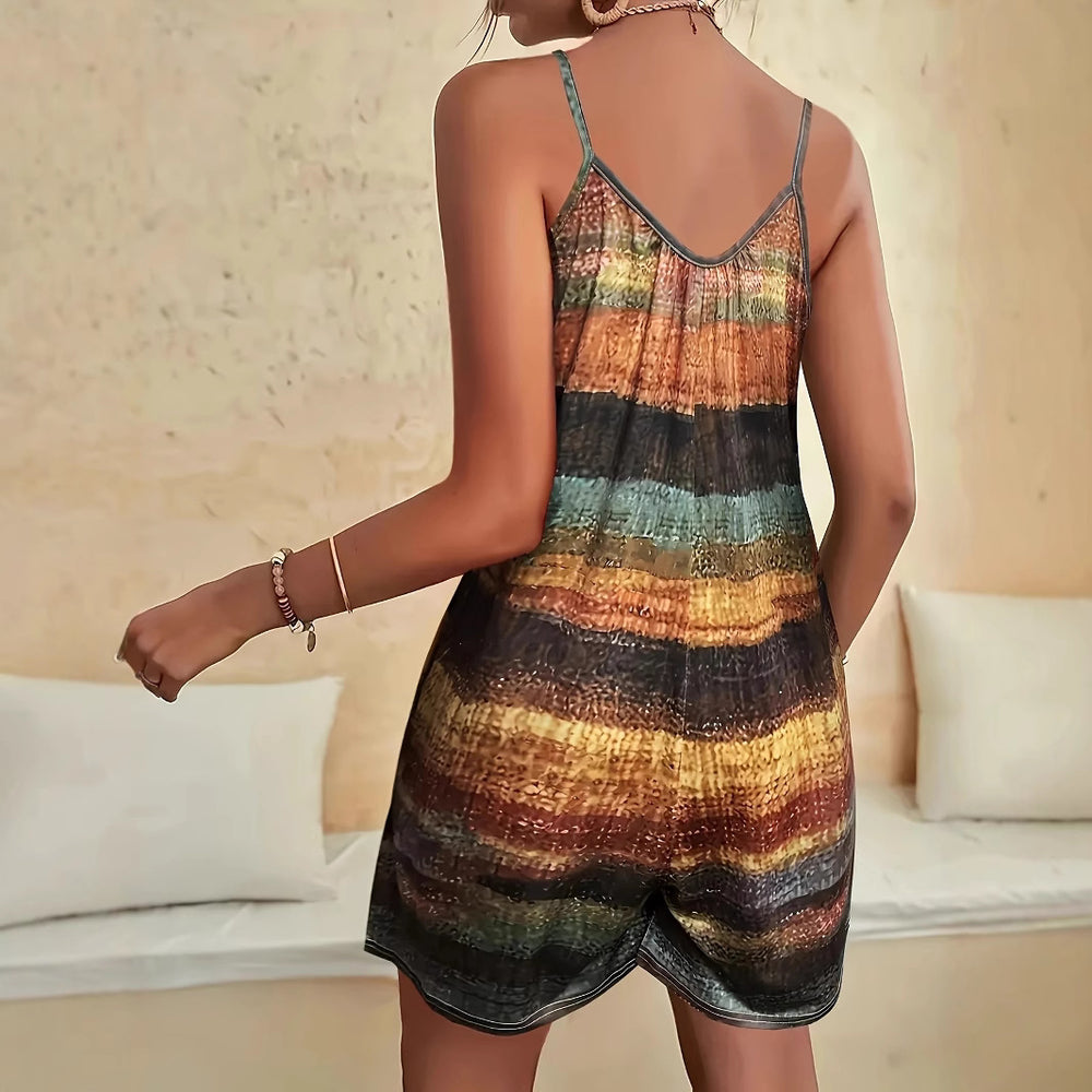 Damen lässiger Jumpsuit mit charakteristischem Streifenmuster und praktischen Taschen EB