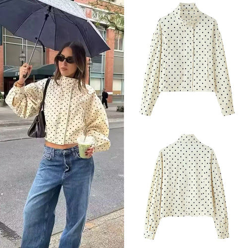 Damen cropped Steppjacke mit modernem Polka-Dots-Design EB