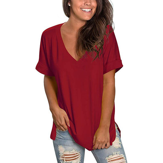 Damen Freizeit V-Ausschnitt T-Shirt EB