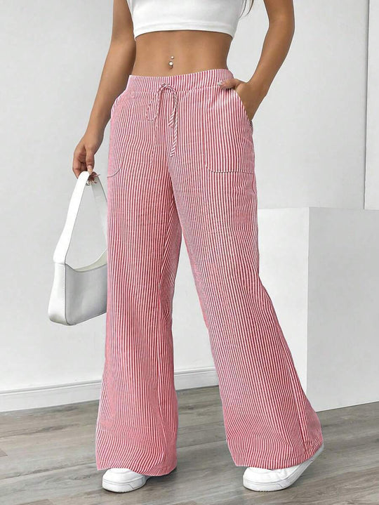 Damen weite Freizeithose mit Gürtel und praktischen Taschen EB