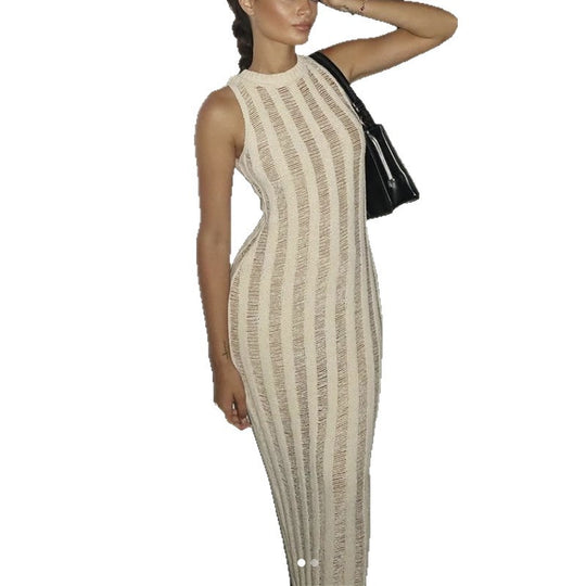 Damen figurbetontes Strickkleid mit raffinierten Streifenelementen EB