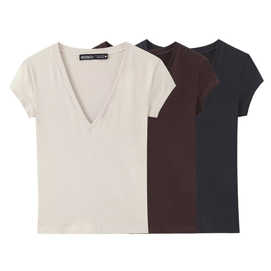 Damen T-Shirt mit modernem V-Ausschnitt und angenehmem Baumwollmix EB