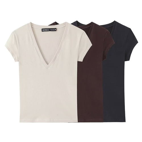 Damen T-Shirt mit modernem V-Ausschnitt und angenehmem Baumwollmix EB