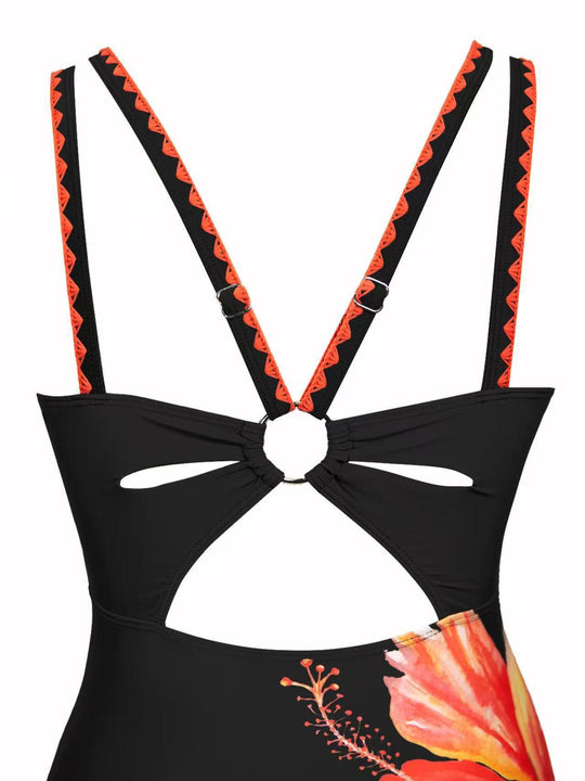 Damen Eleganter Badeanzug mit Blumenapplikationen EB