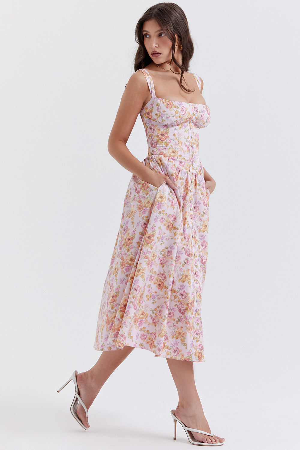 Damen Sommerliches Maxikleid mit floralen Einsätzen und tailliertem Oberteil EB