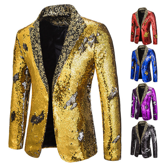 Herren extravagante Pailletten-Blazerjacke EB