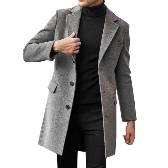 Herren Klassischer Wollmantel mit eleganten Knopfdetails EB