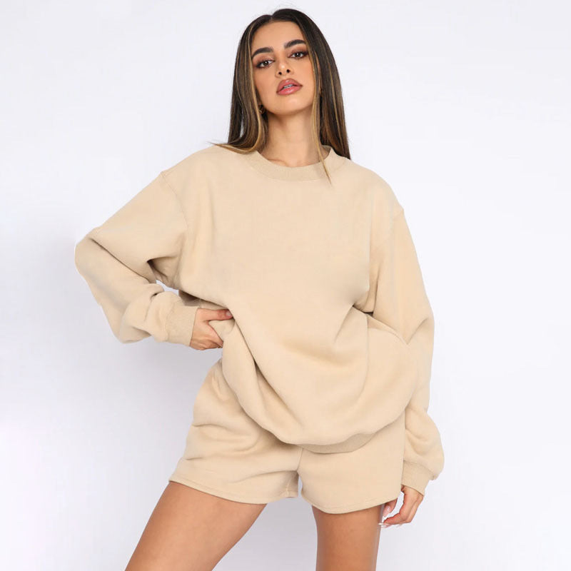 Damen nan weites Sweatshirt und Shorts Haus-Set aus weichem Frottee EB