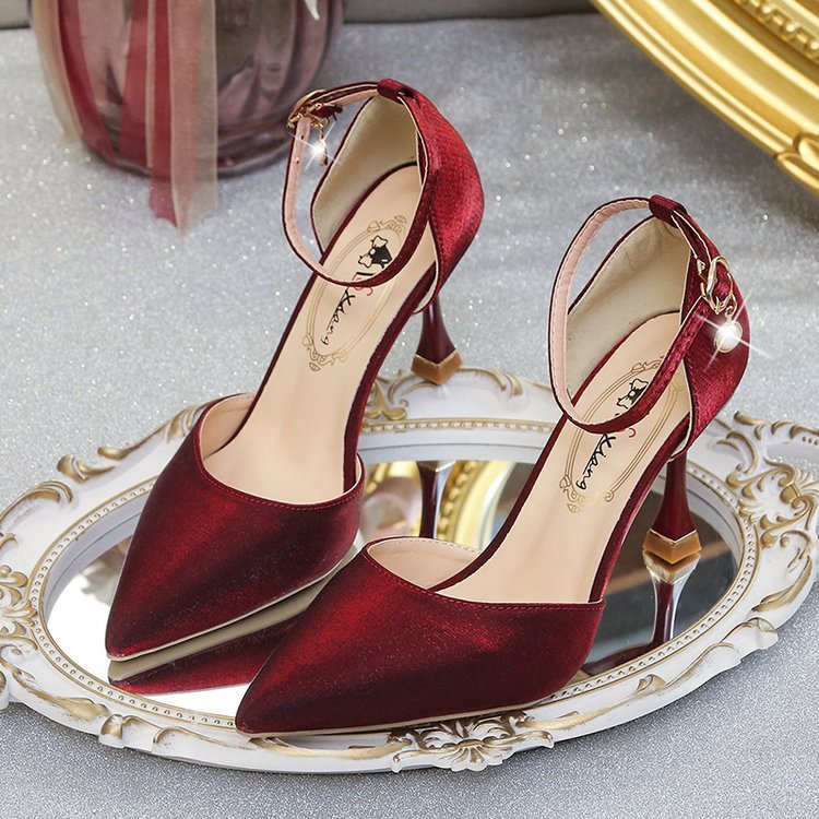 Damen elegante Spitze High Heels mit Riemchen und zierlichem Absatz EB