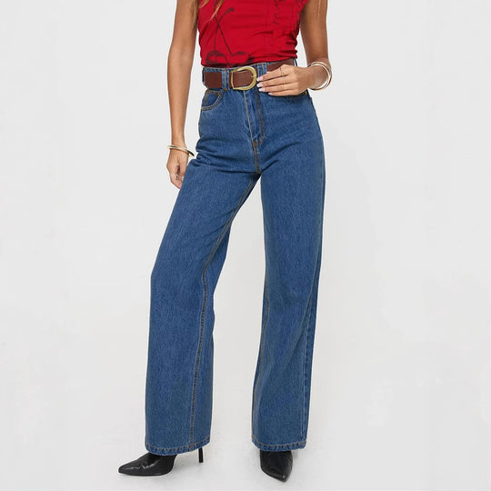 Damen High-Waist Jeans mit weitem Bein und eleganter Bundgestaltung EB
