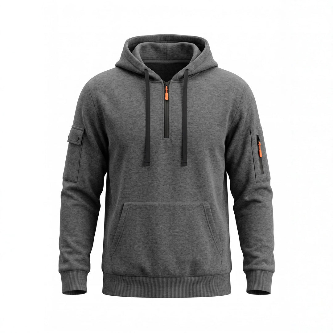 Herren Kapuzenpullover mit halbem Reißverschluss und Utility-Ärmeltasche EB