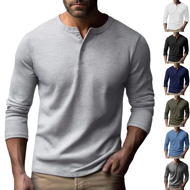 Herren Langarm-Henley-Shirt aus atmungsaktivem Baumwollmix EB