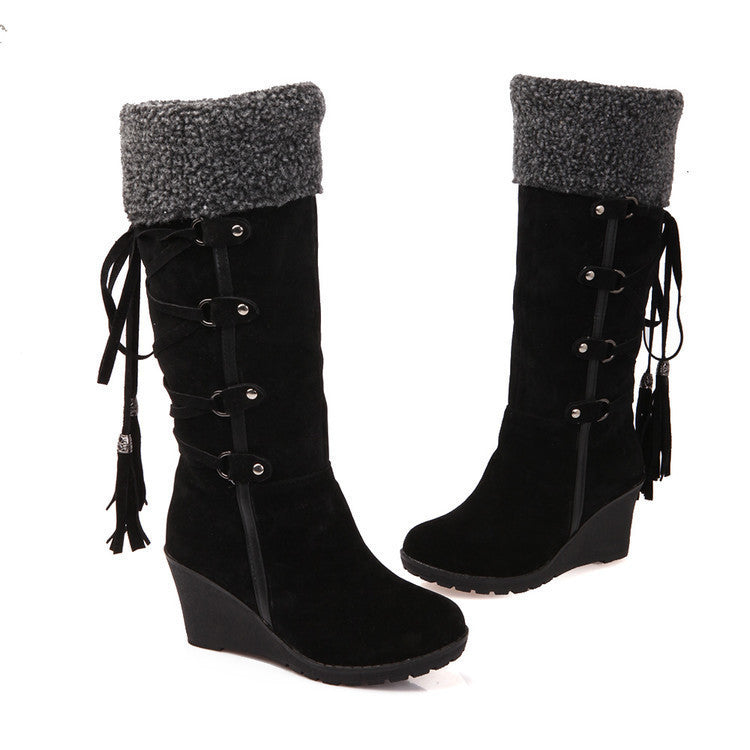 Damen Wedge-Stiefel mit gefüttertem Schaft und modischer Schnürung EB