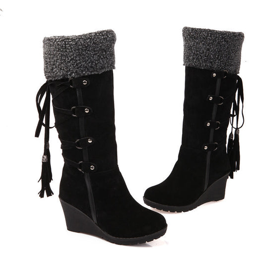 Damen Wedge-Stiefel mit gefüttertem Schaft und modischer Schnürung EB