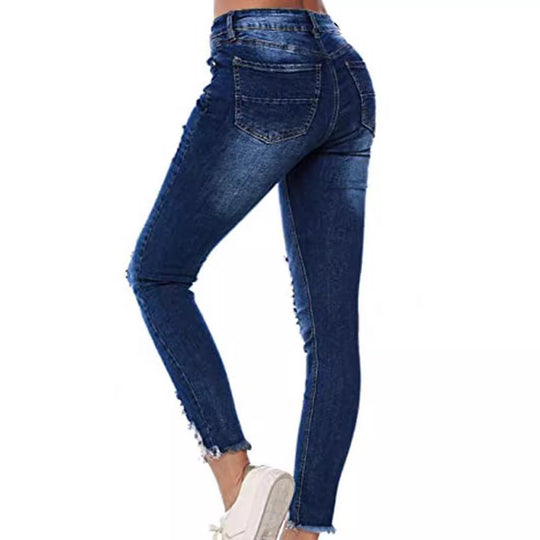 Damen lässige Skinny Jeans im distressed Look EB