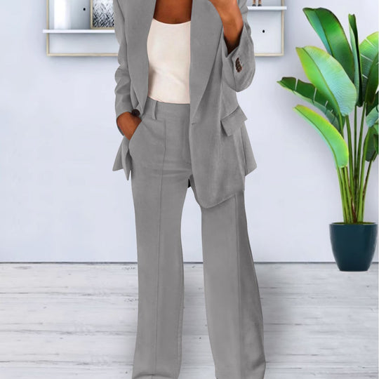 Damen Zweiteiliges Business-Casual Tailoring-Set mit Longline-Blazer und weitem Bundfalten-Hosenbein EB