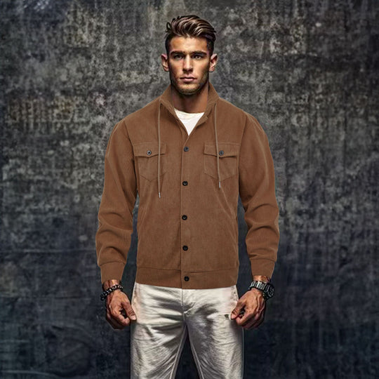 Herren lässige Cordjacke mit Kapuze und praktischen Brusttaschen EB