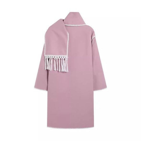Damen Übergroße Manteljacke mit Fransen und dekorativem Kragen EB