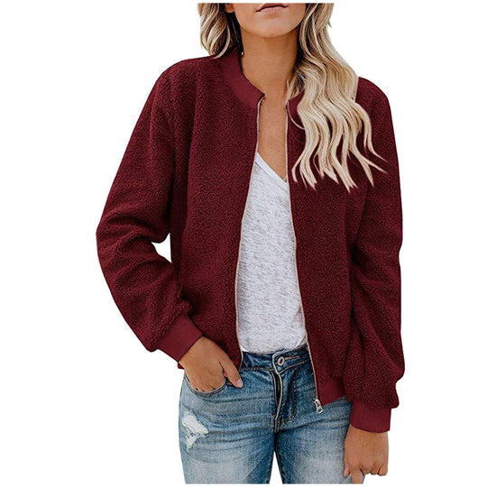 Damen Fleece Bomberjacke mit Stehkragen EB