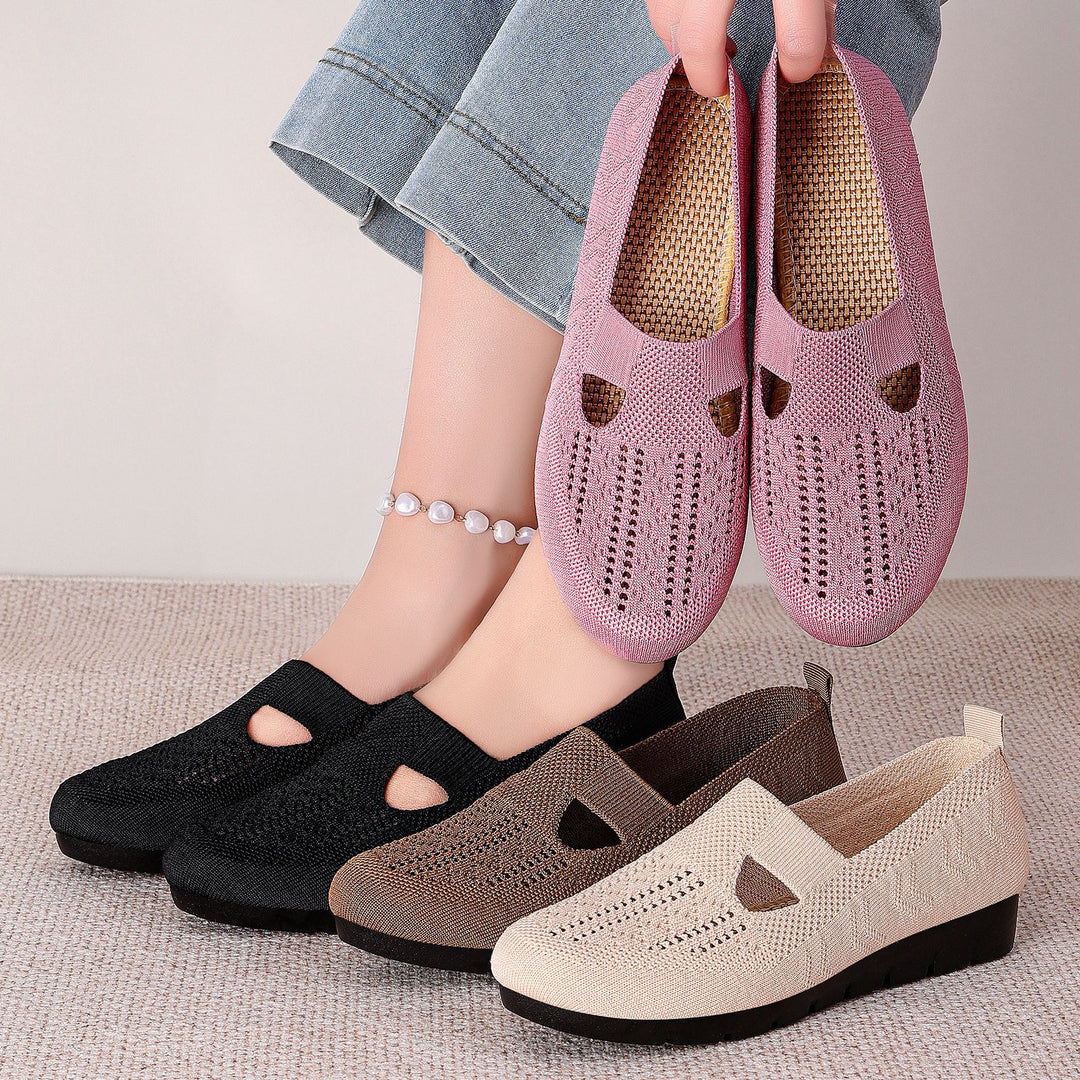 Damen Bequeme Slip-On Freizeitschuhe mit atmungsaktivem Strickdesign EB