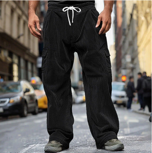 Herren nan Cord-Optik Cargo-Jogger mit Tunnelzug, elastischem Bund und aufgesetzten Klapptaschen EB