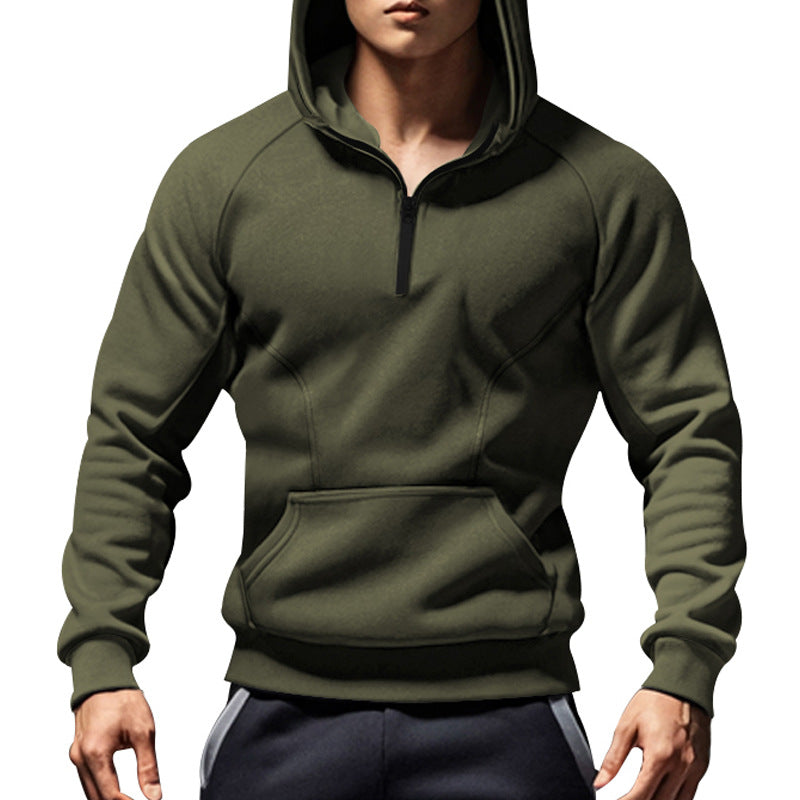 Herren nan sportliches Kapuzensweatshirt mit kurzem Frontreißverschluss ergonomischem Raglanschnitt und Kängurutasche EB