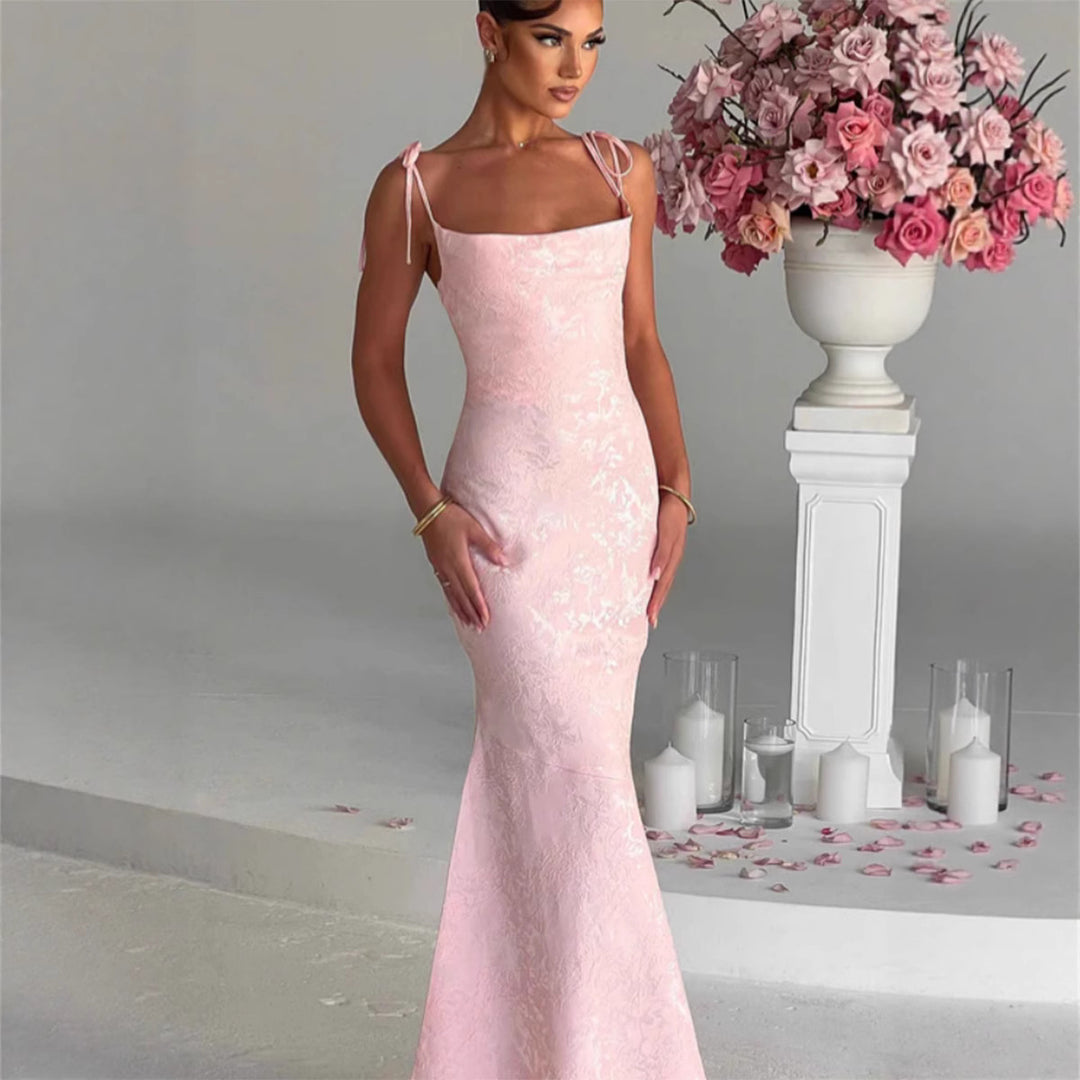 Damen Elegantes Langarm Abendkleid mit floralem Jacquard-Muster und zartem Rückenausschnitt EB