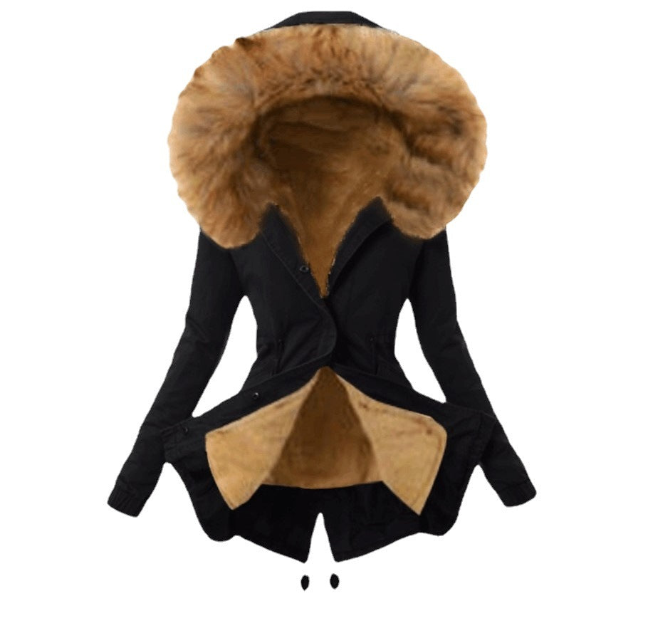 Damen modische Parka mit abnehmbarem Pelzkragen EB