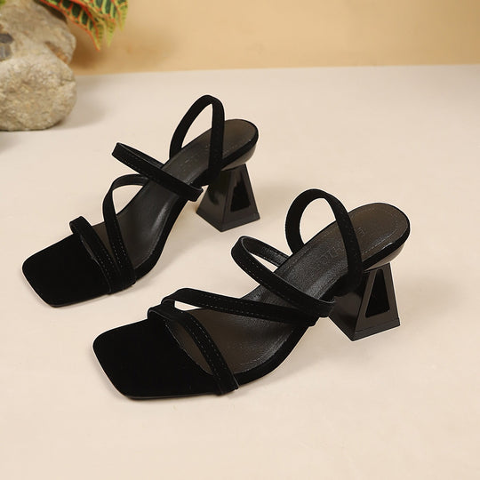 Damen Slingback Sandalen mit geometrischem Blockabsatz und verstellbaren Riemen EB