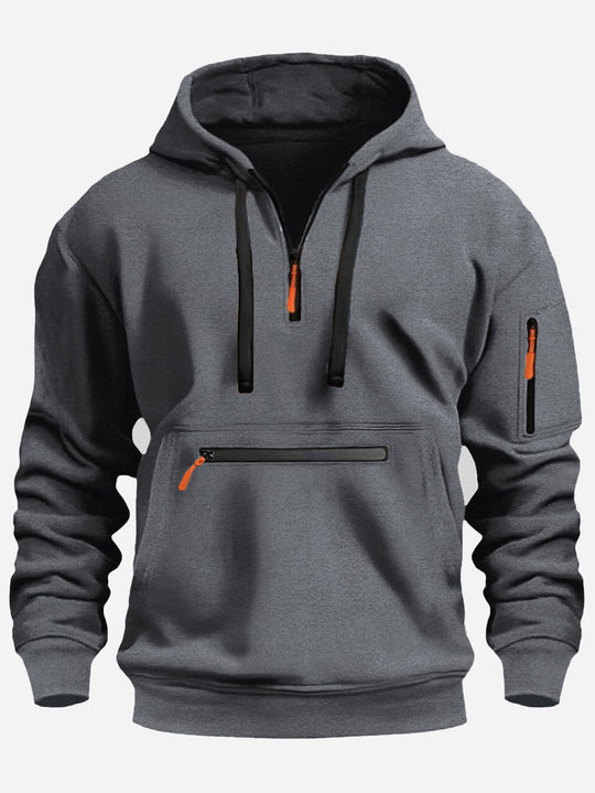 Herren nan Kapuzenpullover mit Halbzip, Kängurutasche und verdeckten Reißverschlüssen EB