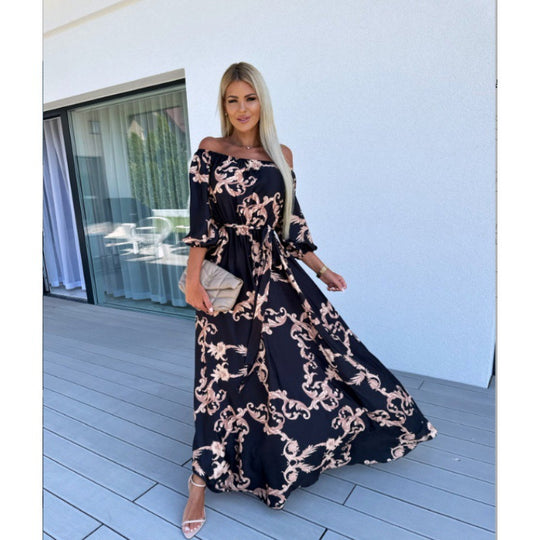 Damen Maxikleid mit off-shoulder Design und voluminösen Ärmeln EB