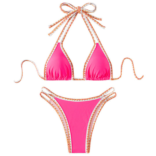 Damen Triangel-Bikini mit dekorativen Bändern EB