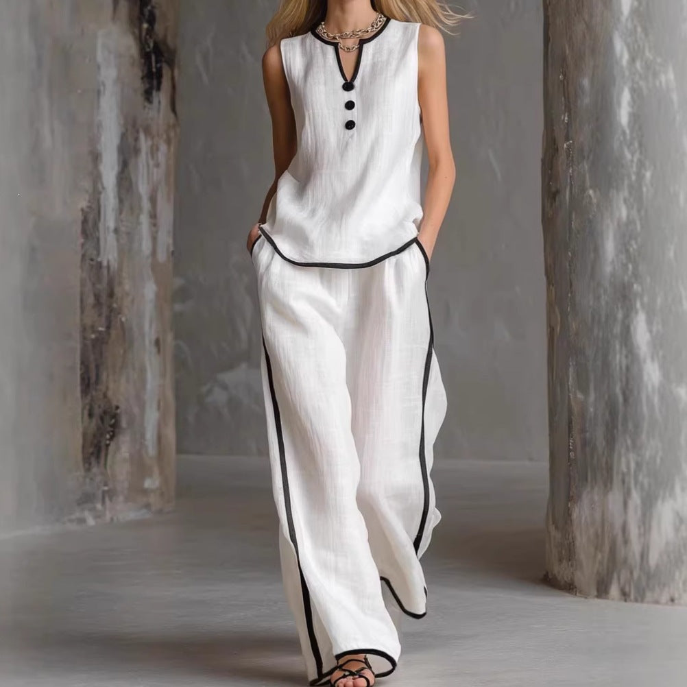 Damen Elegantes Zweiteiler-Set mit schickem Oberteil und weiten Hosen EB