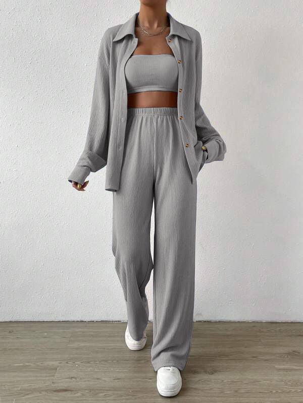 Damen Zweiteiliges Lounge-Set mit Oberteil und weiter Hose EB