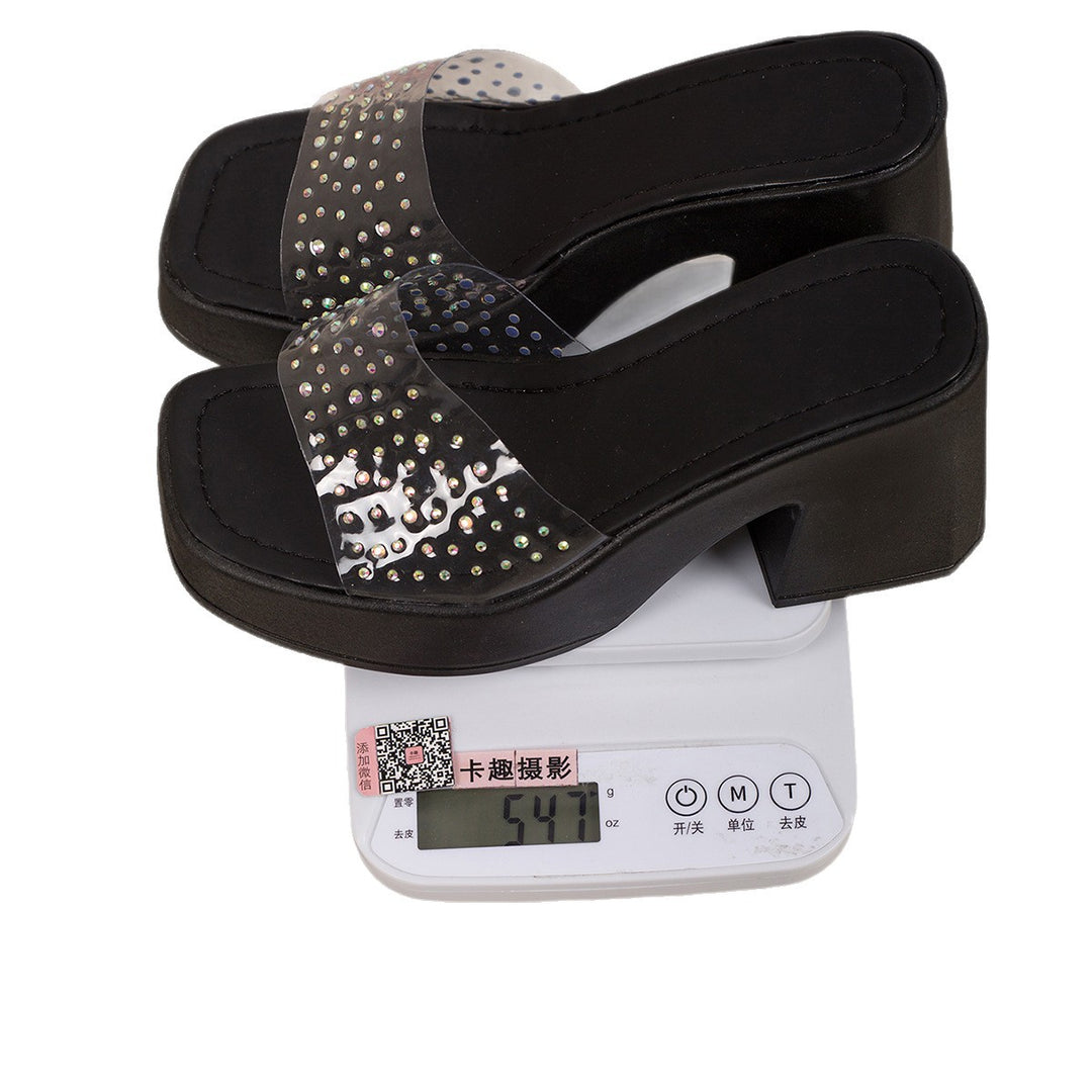 Damen Glamouröse Plateau-Sandalen mit durchsichtigen Riemen und Strassdetails EB