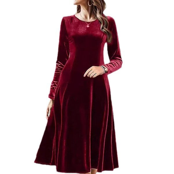 Damen Etuikleid mit Elegantem Samtstoff und Langem Arm EB