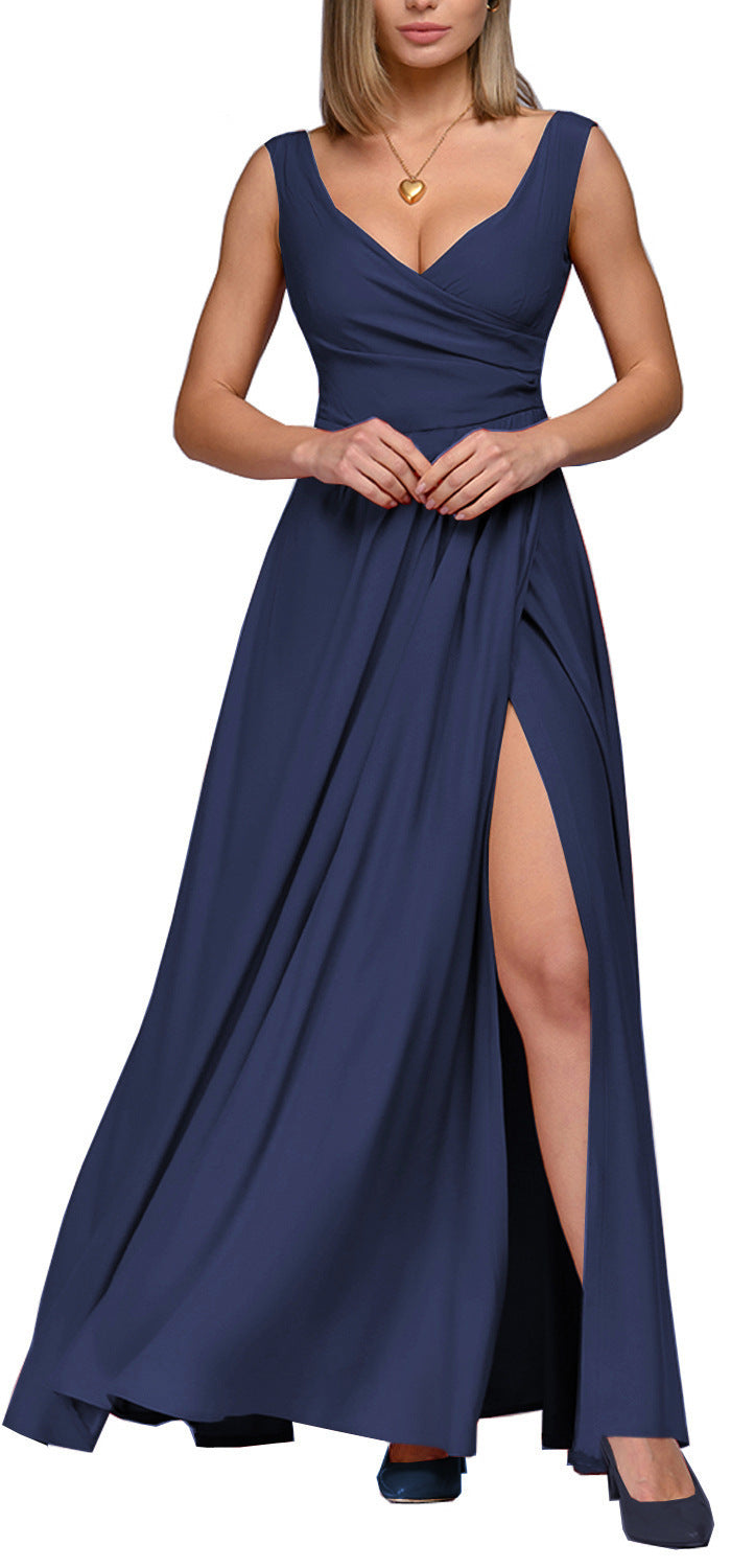 Damen Maxikleid mit elegantem Wickeldesign und seitlichem Schlitz EB
