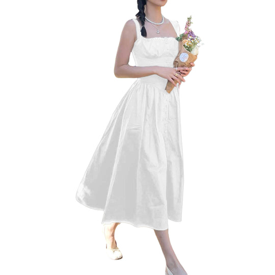 Damen Maxi-Kleid mit knöpfbarem Oberteil und schwingendem Rock EB