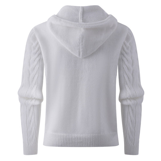 Herren Strickpullover mit Kapuze und strukturiertem Zopfmuster EB