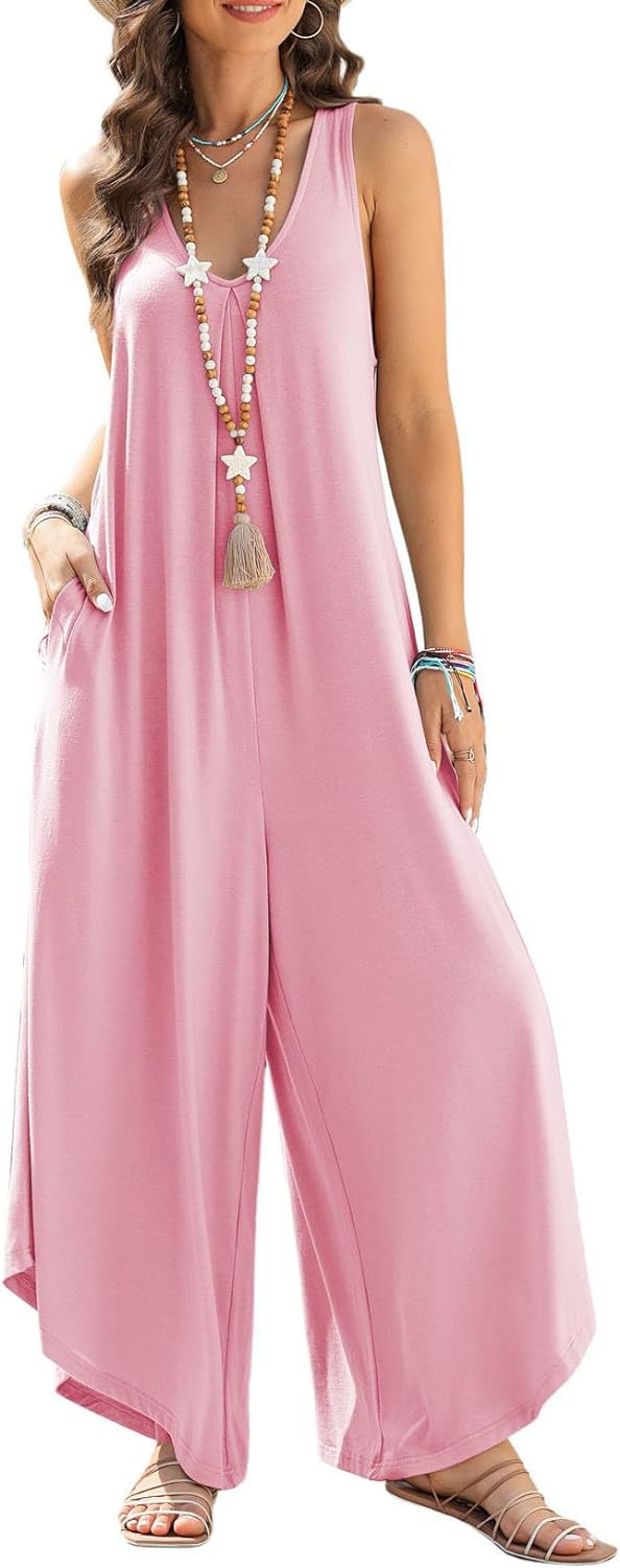 Damen luftiger Jumpsuit mit weitem Bein und praktischen Taschen EB