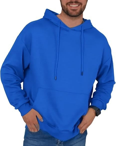 Herren nan lässiger Kapuzenpullover mit Kängurutasche, Tunnelzug und gerippten Bündchen EB