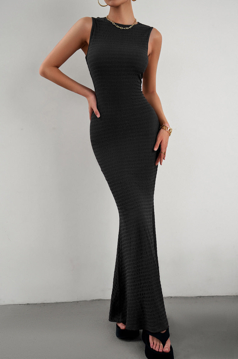 Damen figurbetontes Maxikleid mit elegantem strukturiertem Obermaterial EB