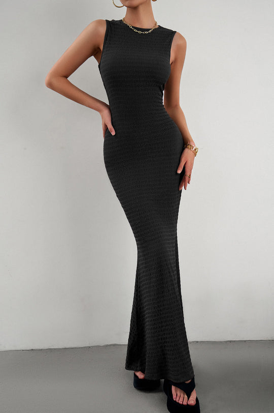 Damen figurbetontes Maxikleid mit elegantem strukturiertem Obermaterial EB