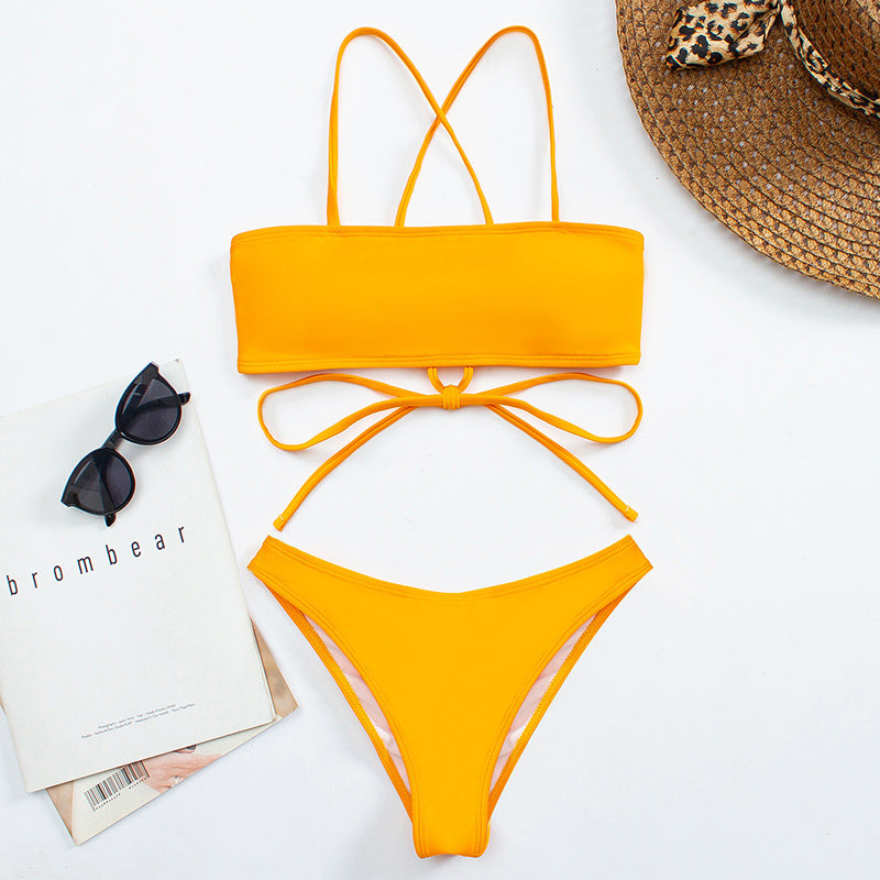 Damen Bikini mit modischem Bandeau-Oberteil und verstellbaren Trägern EB