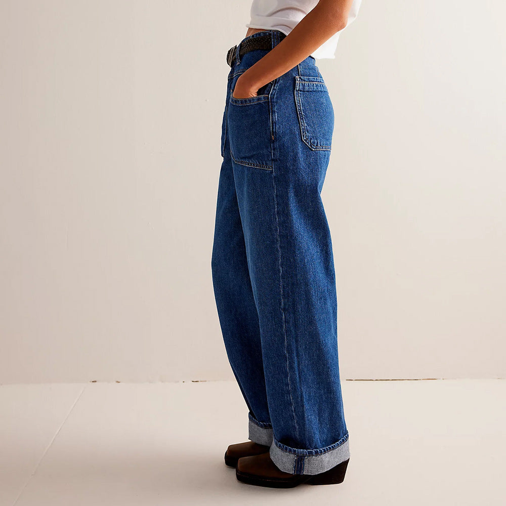 Damen Weite Jeans mit hoher Taille und gesundem Schnitt EB