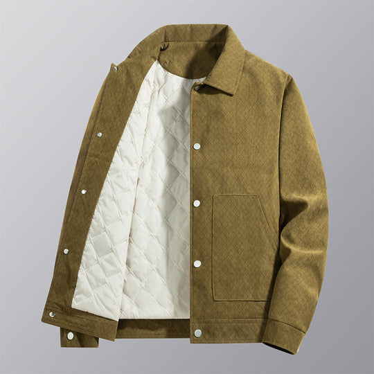Men's  quilted-lined corduroy overshirt jacket with snap front and patch pockets EB